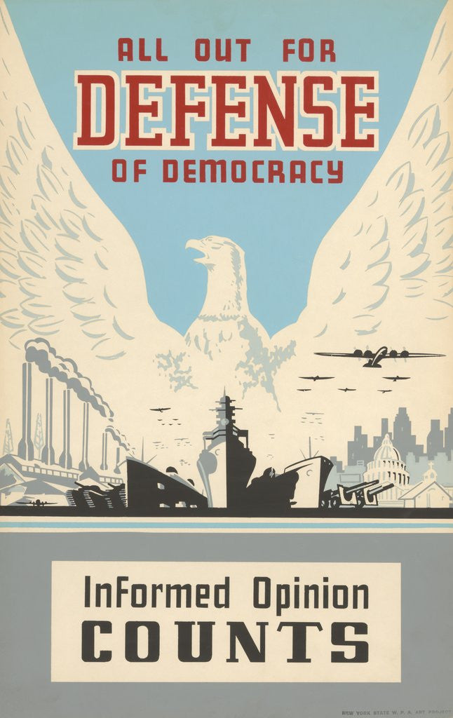 Detail of All Out for Defense of Democracy poster by Anonymous