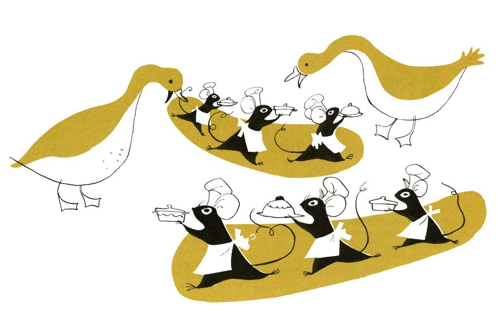 Detail of Illustration of mice serving geese by Anonymous