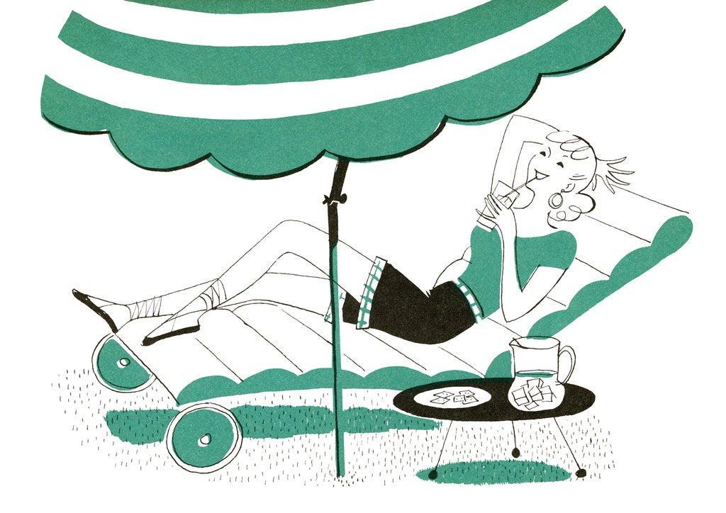 Detail of Illustration of a young woman relaxing in chaise longue by Anonymous