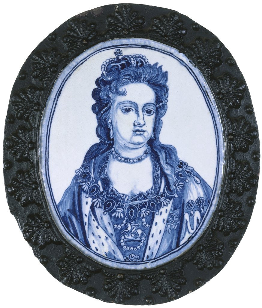 Detail of Delft plaque portraying Queen Anne by Anonymous