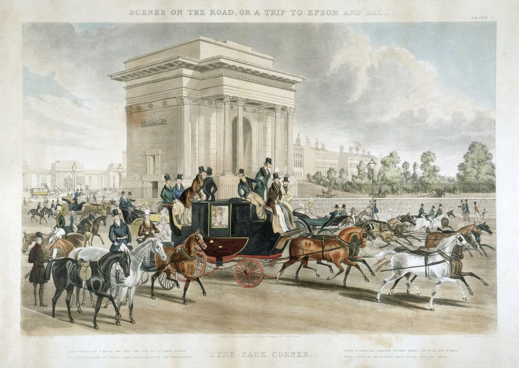 Detail of Horse drawn carriages along Hyde Park Corner, London by Anonymous