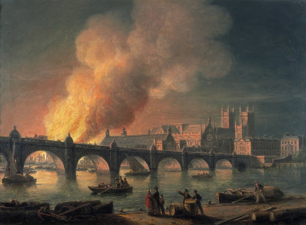 Detail of Westminster Bridge and the Burning of the Houses of Parliament from Lambeth by Thomas Luny