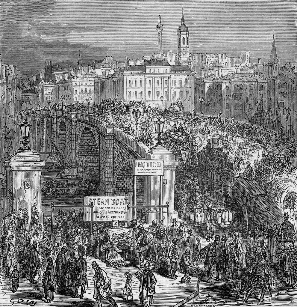 Detail of Busy scene on London Bridge by Anonymous