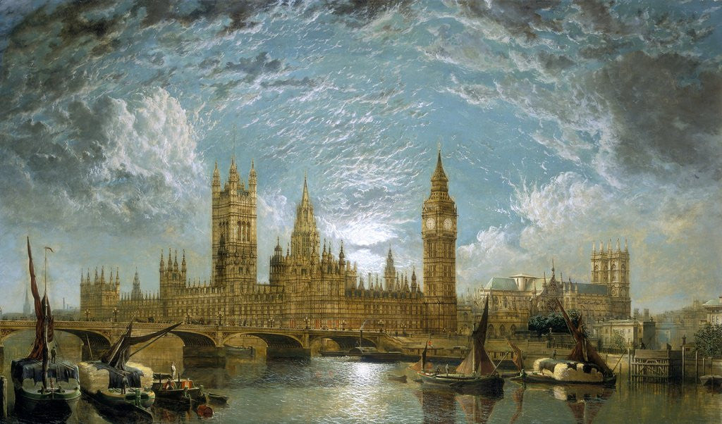 Detail of Westminster Bridge, the Houses of Parliament and Westminster Abbey Seen from the River by John Anderson