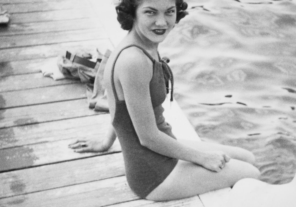 Detail of Sexy young woman smiles, ca. 1938. by Anonymous