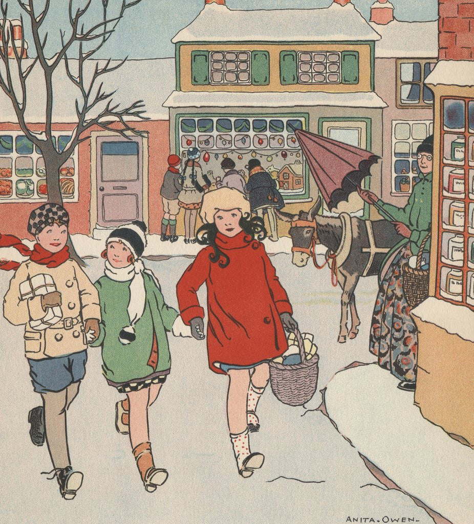 Detail of Children Christmas Shopping in Snow by Anonymous