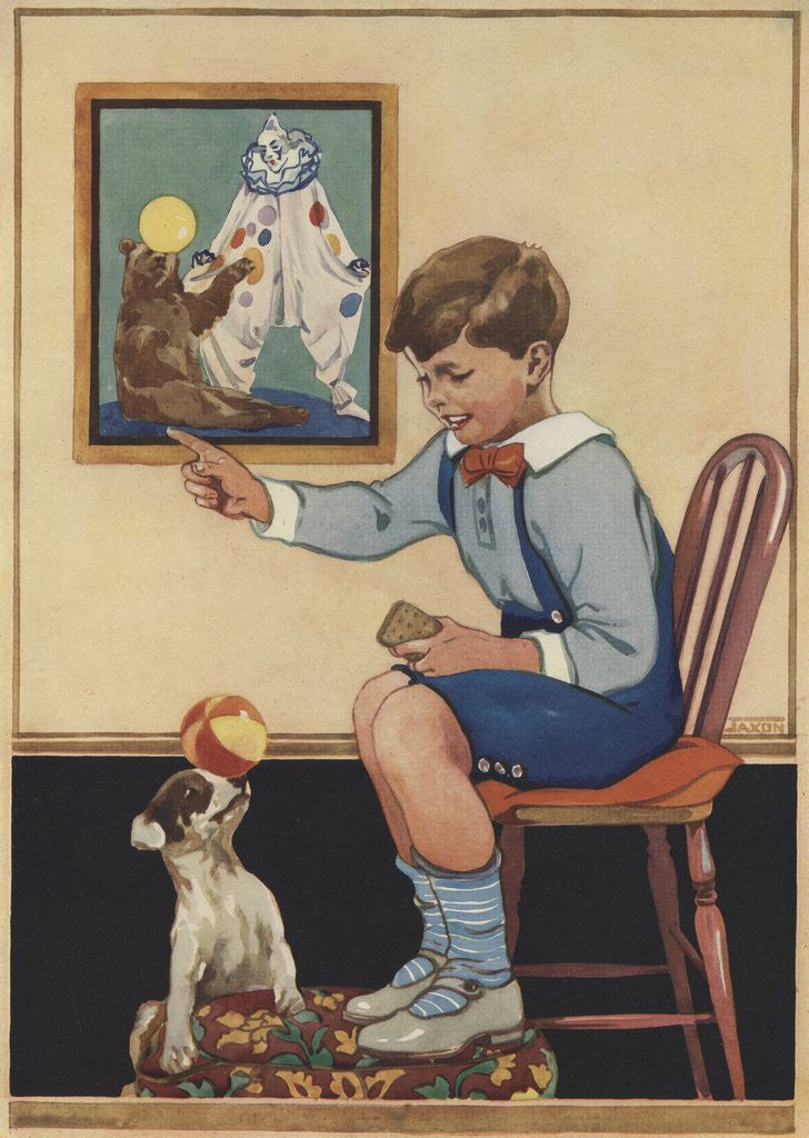 Detail of Boy teaching dog trick by Anonymous