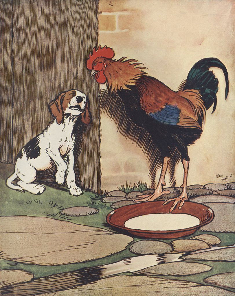 Detail of Dog and rooster conversing by Anonymous