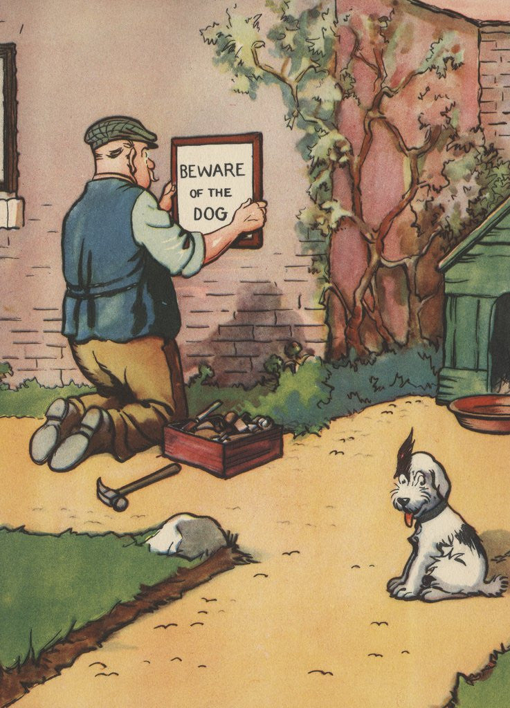 Detail of Man putting up 