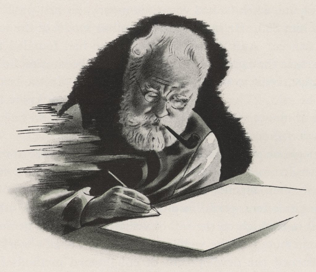 Detail of Alexander Graham Bell writing and smoking pipe by Anonymous
