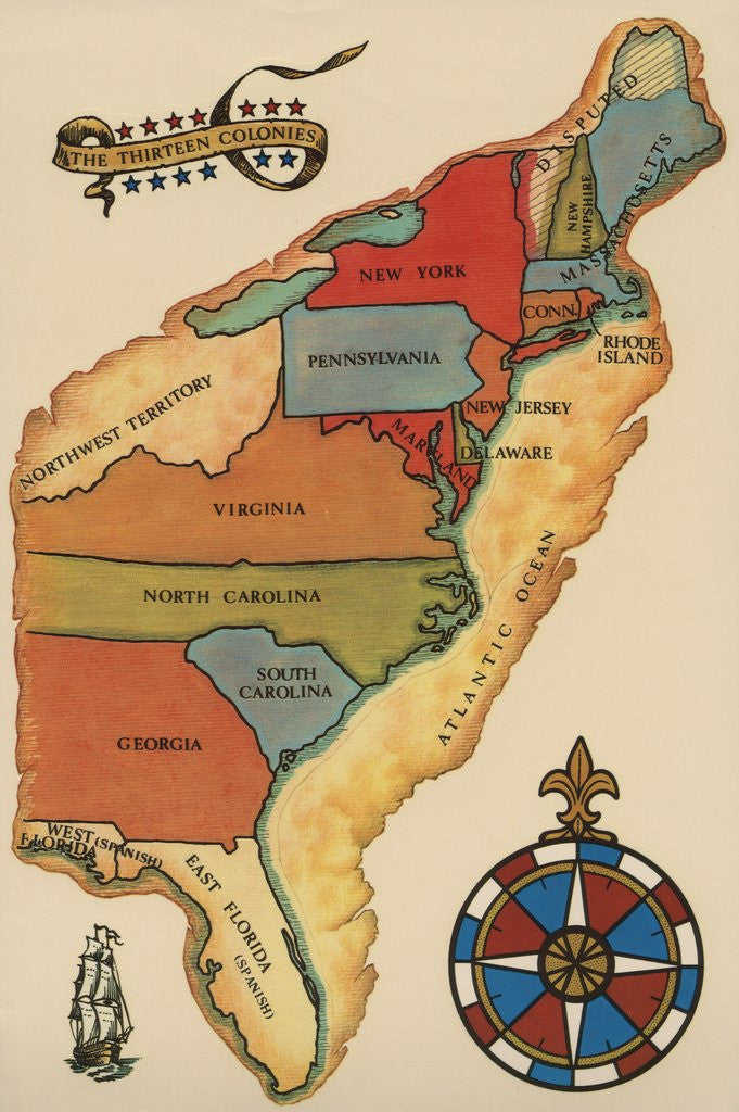 Detail of Map of the first thirteen colonies of the United States of America by Corbis