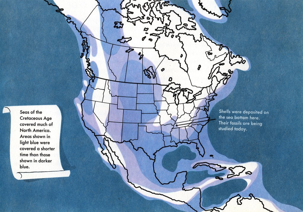 Detail of Illustration of North American landmass covered by seas during the Cretaceous Period. by Corbis