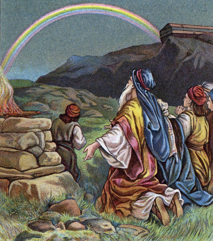 Detail of Noah giving thanks for the end of the Great Flood by Anonymous