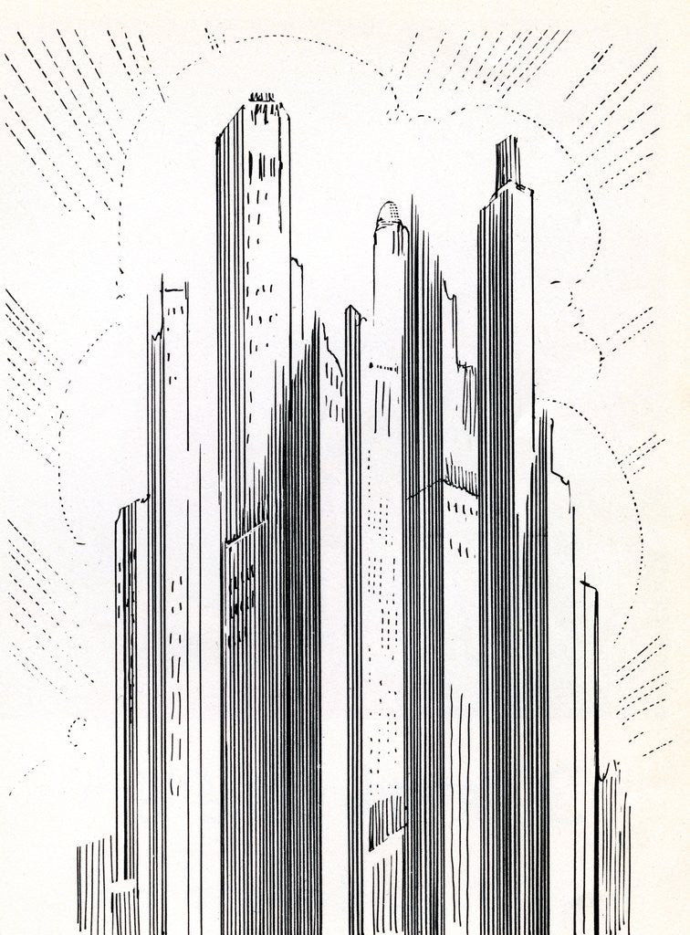Detail of Skyscrapers looming over an American city by Anonymous