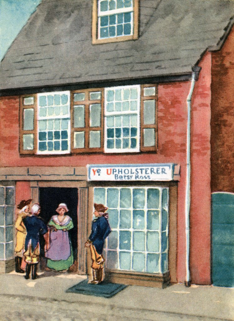 Detail of Betsy Ross outside her upholstery shop in Philadelphia by Anonymous