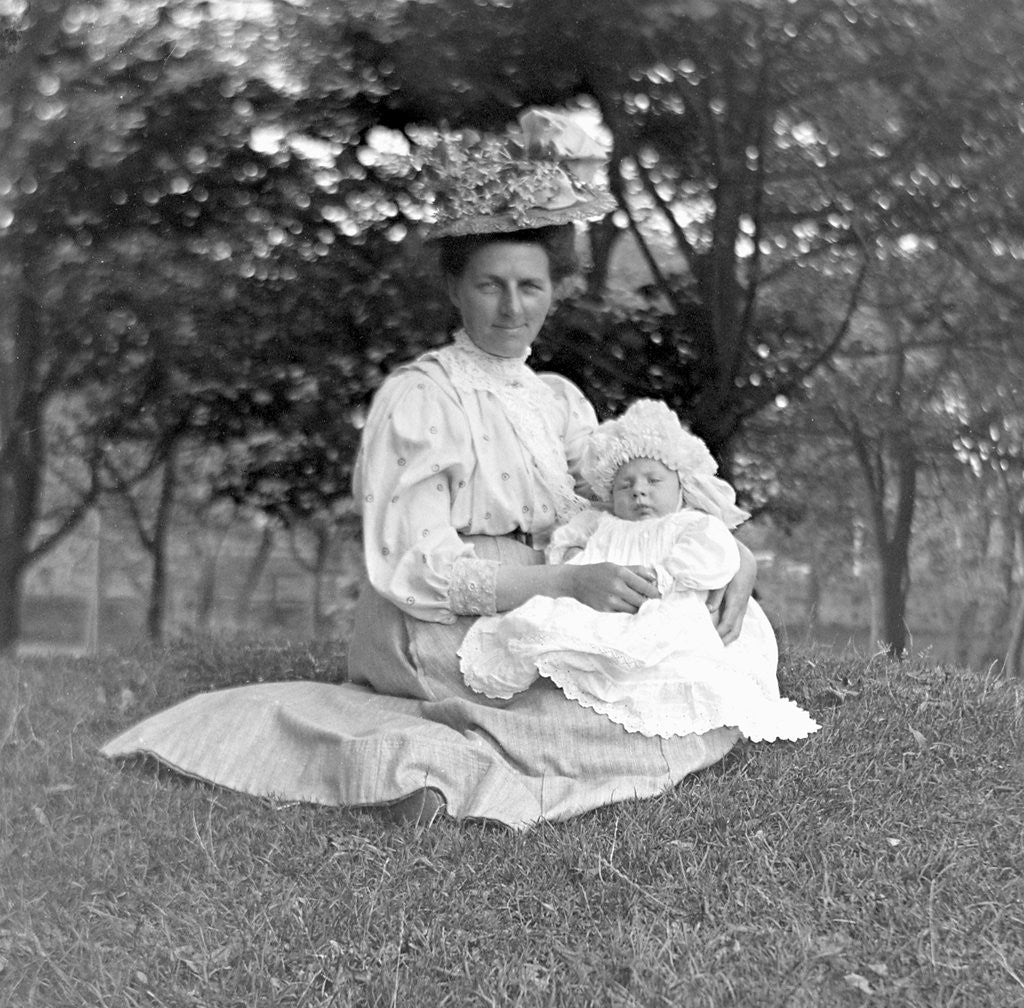 Detail of OIder woman and baby in a English park, ca. 1900. by Anonymous