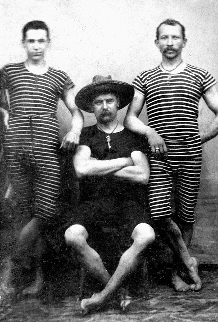 Detail of Three men are ready to swim, ca. 1885. by Anonymous