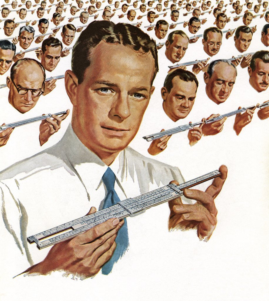 Detail of Engineers with slide rules by Anonymous