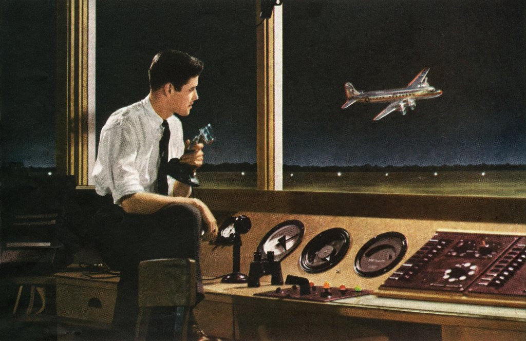 Detail of Air traffic controller at work by Anonymous