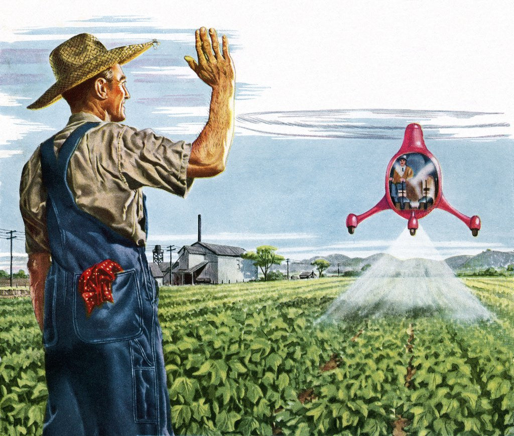 Detail of Farmer waving to a crop duster by Anonymous