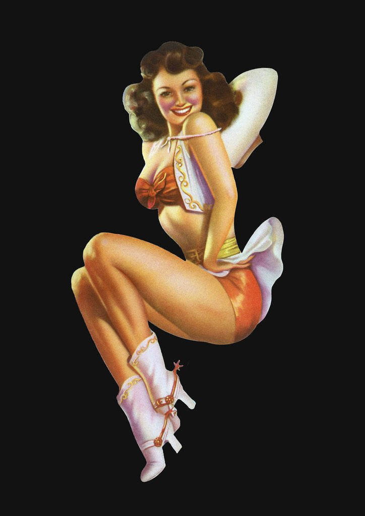 Detail of 1950s pin-up of a cowgirl by Anonymous
