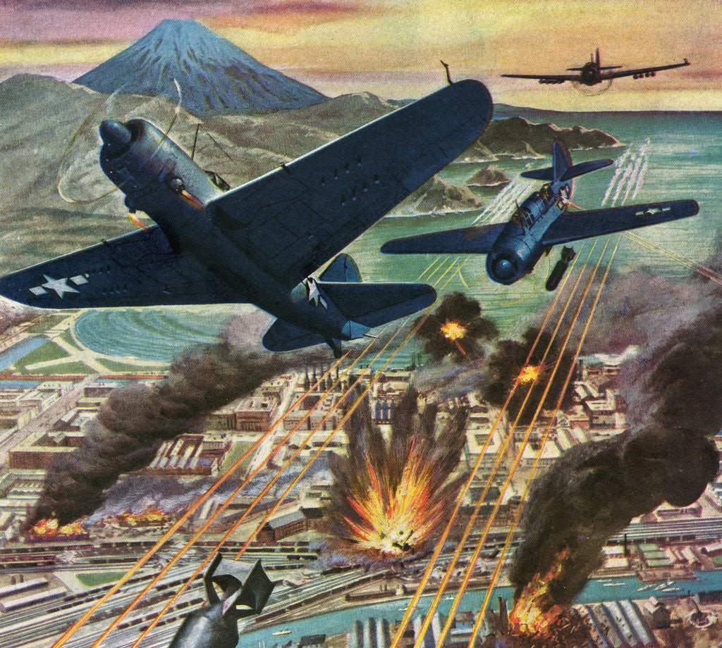 Detail of American Helldiver planes bombing Tokyo during World War II by Corbis