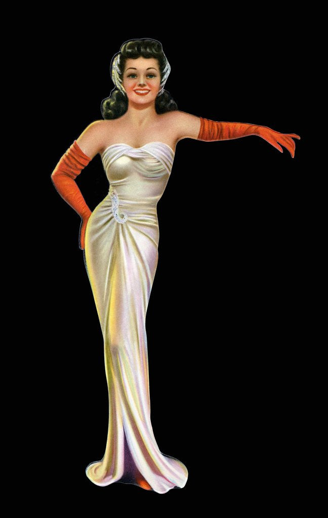 Detail of 1950s pin-up of a woman in sleeveless gown by Anonymous