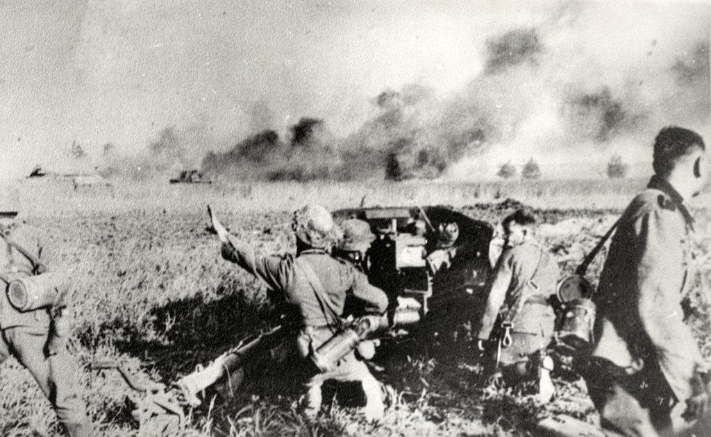 Detail of German anti-tank gun (probably 50mm or 75mm) in Russia by Anonymous