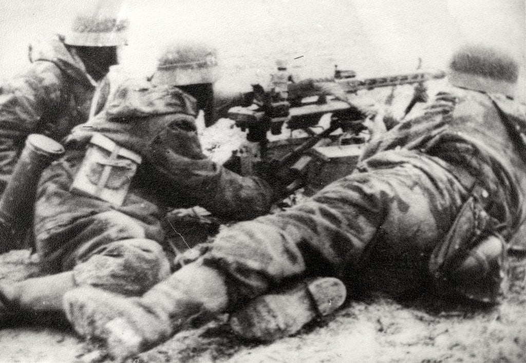 Detail of German soldiers with MG42 general purpose machine gun on a tripod mount by Corbis