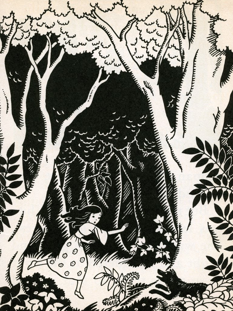 Detail of Snow White fleeing from the Evil Queen by Anonymous