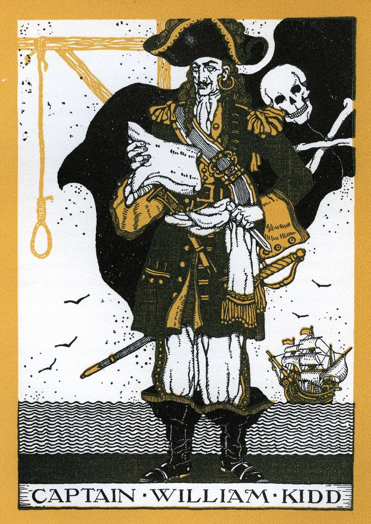 Detail of Captain William Kidd with pirate flag and noose by Corbis