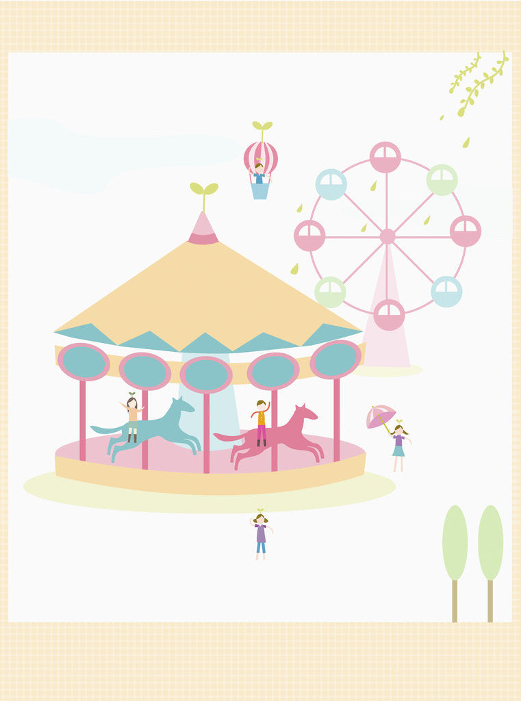 Pink Park Rides The image of pink amusement park rides posters & prints by Anonymous
