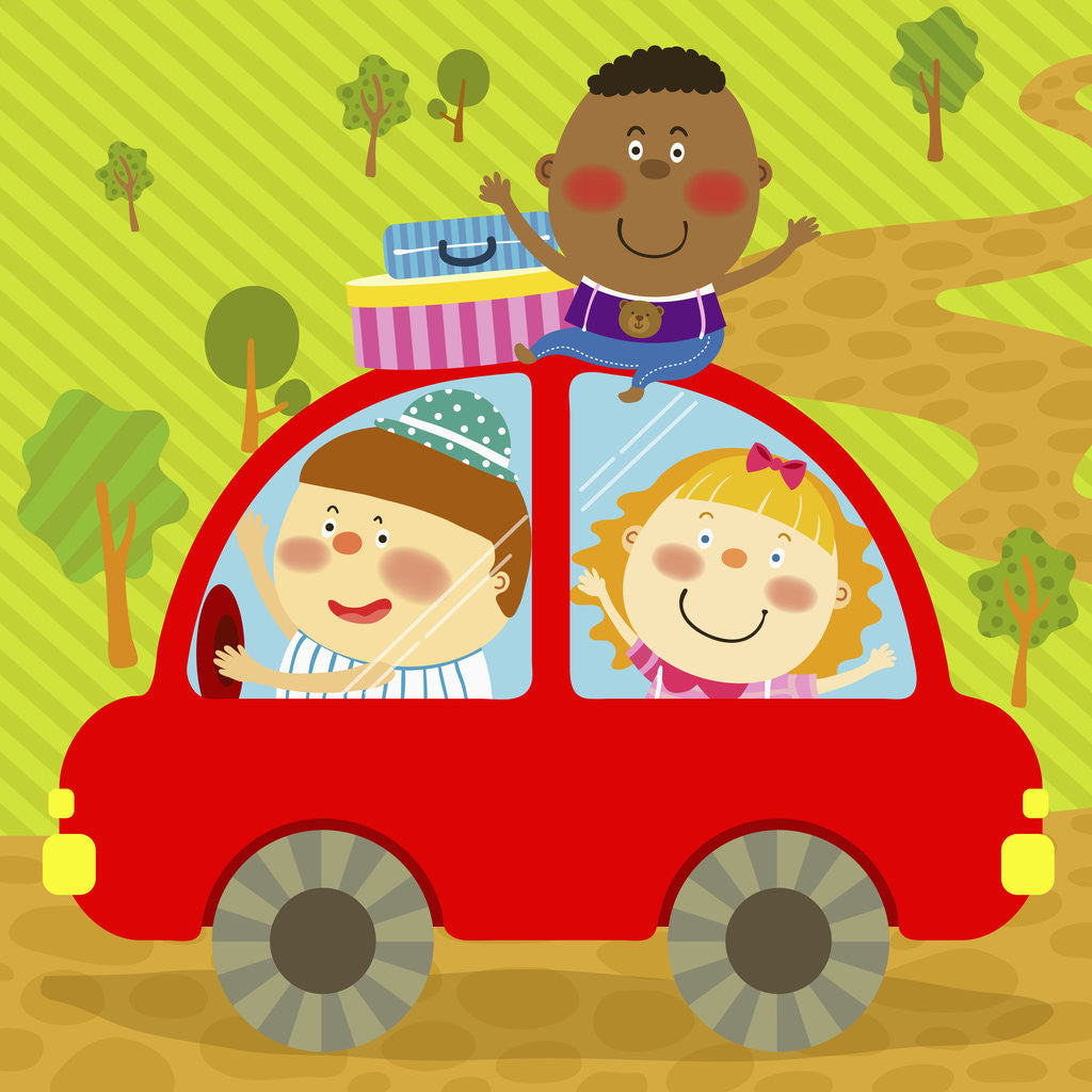 Detail of The image of children riding on the red car by Anonymous