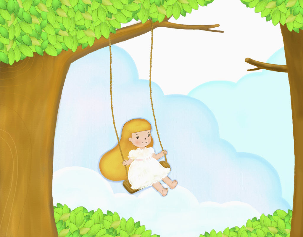 Detail of The image of girl on the swing hung upon the tree by Corbis