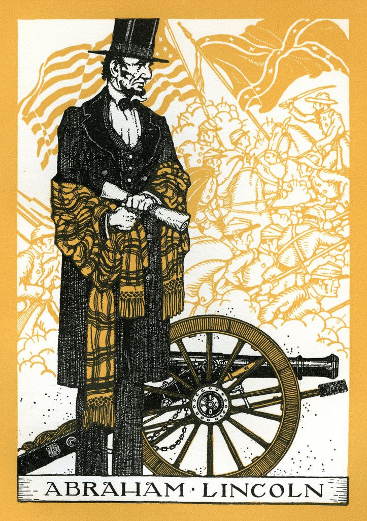 Detail of Abraham Lincoln and Civil War scene by Anonymous