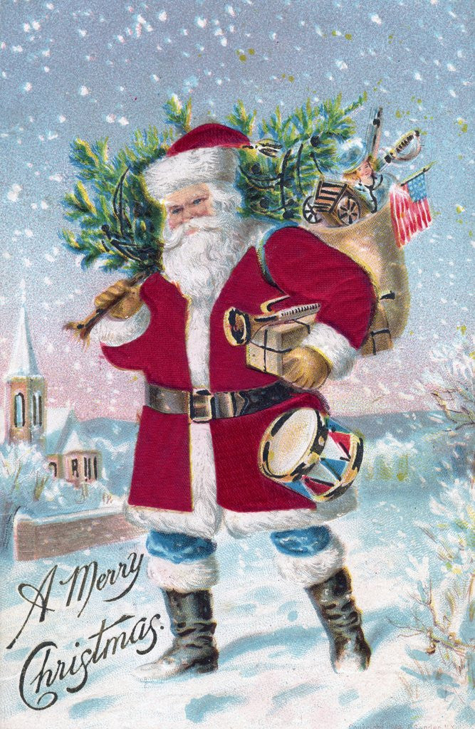 Detail of A Merry Christmas with Santa Claus in a snowy town by Anonymous