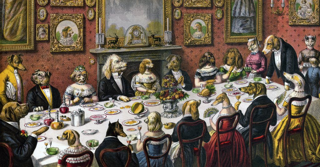Detail of Dinner party for dogs by Anonymous