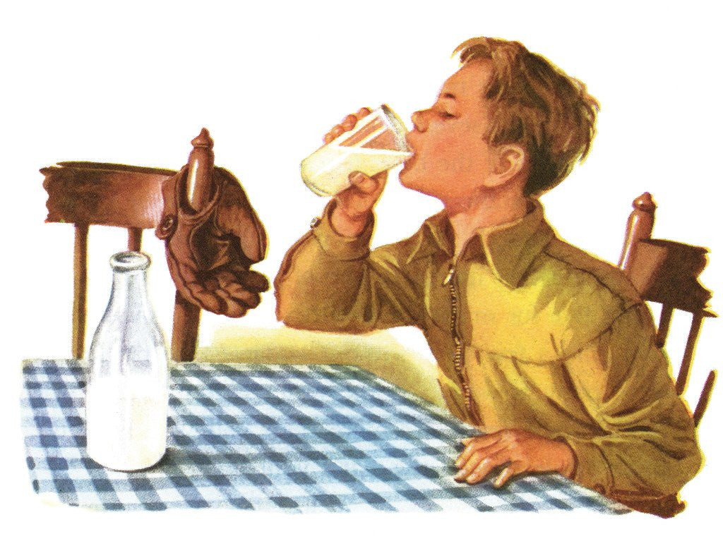 Detail of Young boy drinking a glass of milk by Anonymous