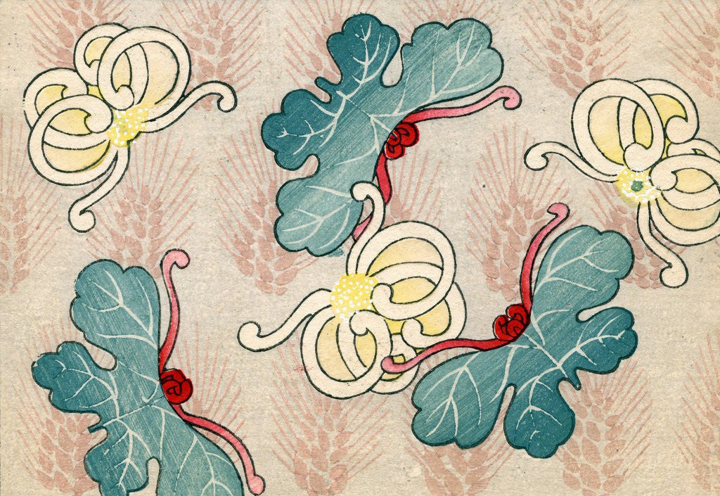 Detail of Woodblock print of vines and tendrils on a background of wheat by Anonymous