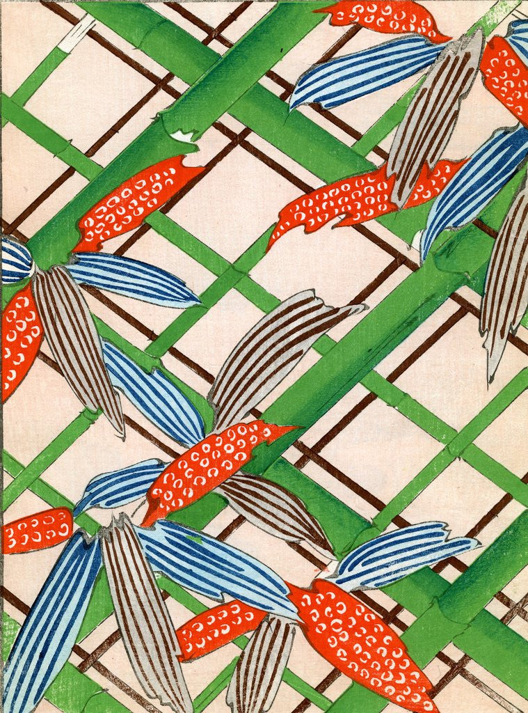 Detail of Woodblock print of bamboo canes and leaves by Corbis