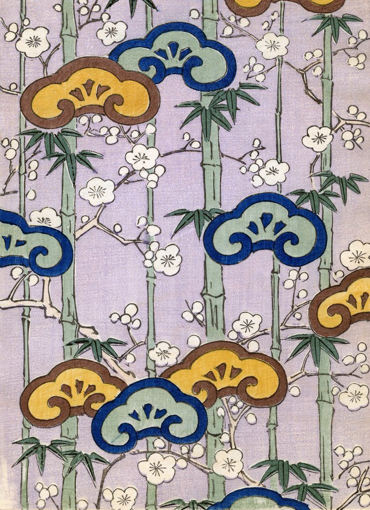 Detail of Woodblock print of bamboo and cherry blossoms by Anonymous