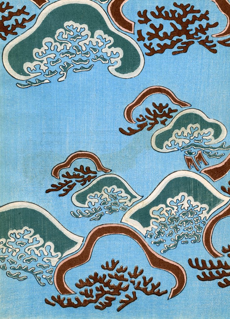 Detail of Woodblock print of coral under the ocean by Anonymous