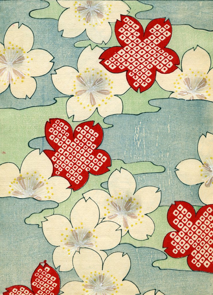 Detail of Woodblock print of dogwood blossoms by Corbis
