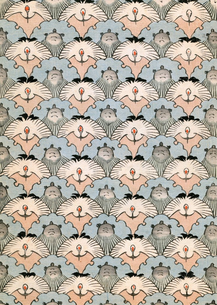 Detail of Woodblock print of illusory pattern of ibis and bats by Corbis