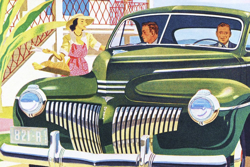 Detail of Two men riding in a DeSoto automobile by Anonymous