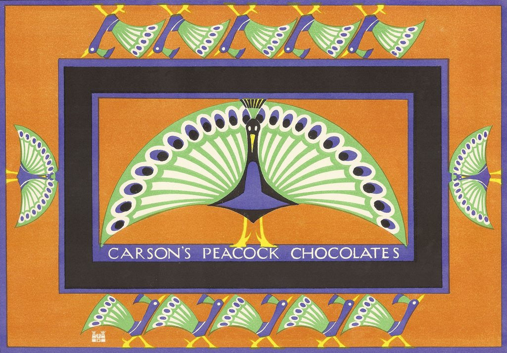 Detail of Vintage chocolate box with peacock design by Anonymous