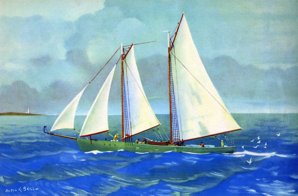 Detail of Fishing chooner off the coast of Gloucester by Anonymous