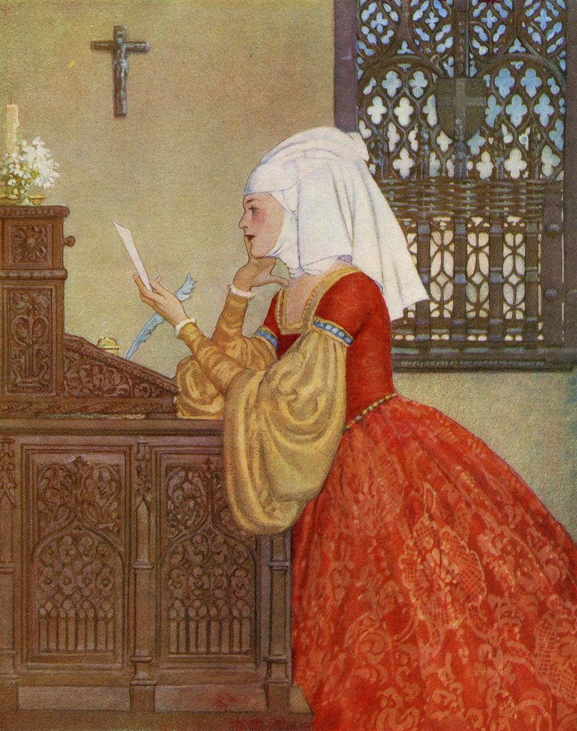 Detail of Medieval woman of the house in private chambers by Anonymous