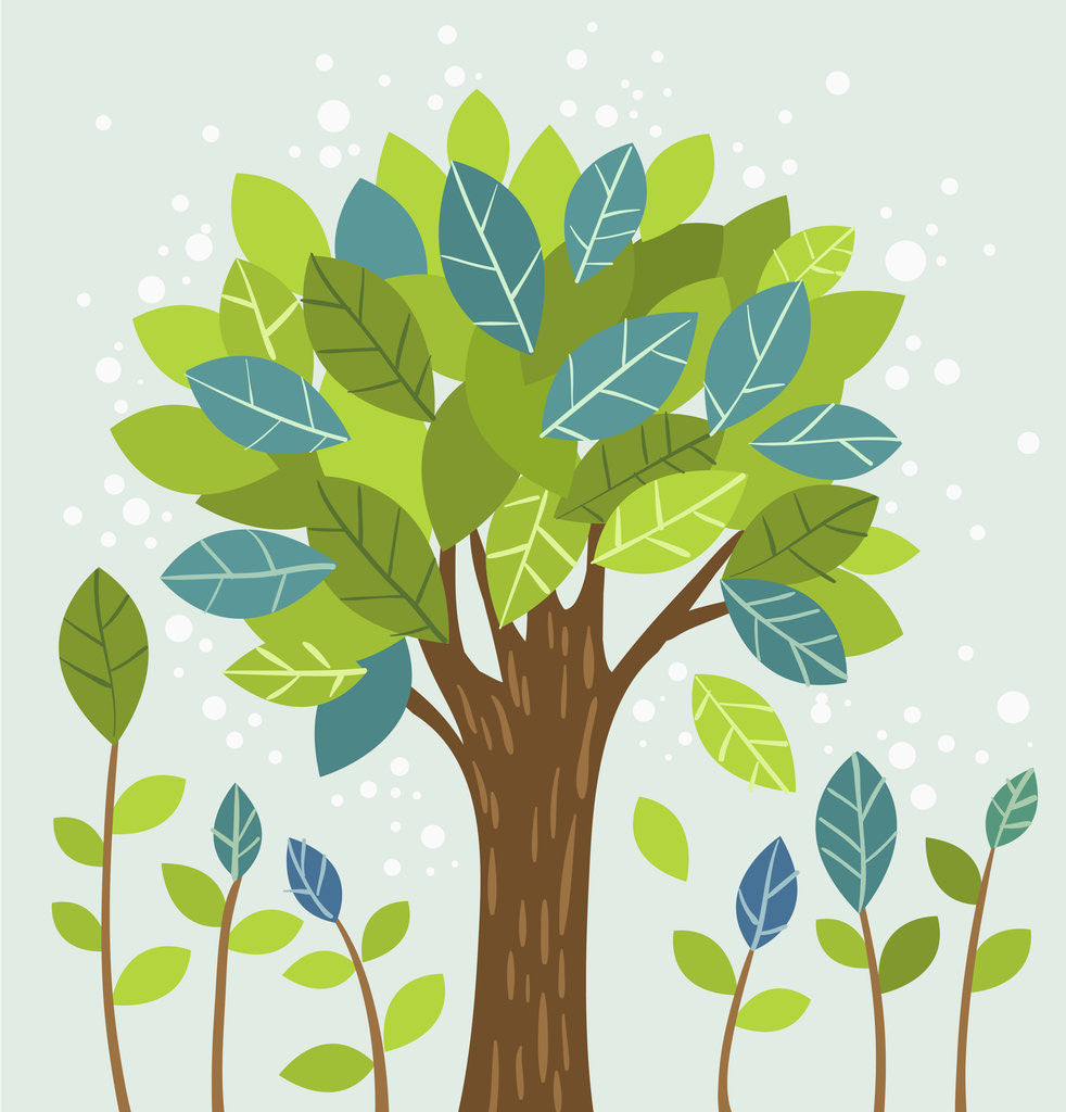 Detail of A large tree in the center and small trees by Anonymous