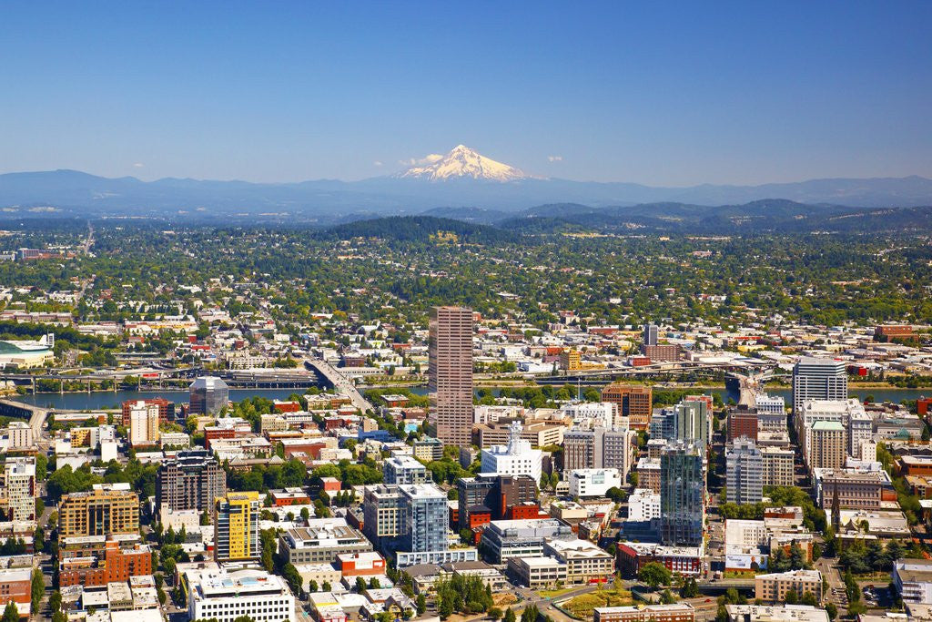 Detail of aerial image of Portland and Mt.Hood, Oregon, Pacific Northwest. by Anonymous